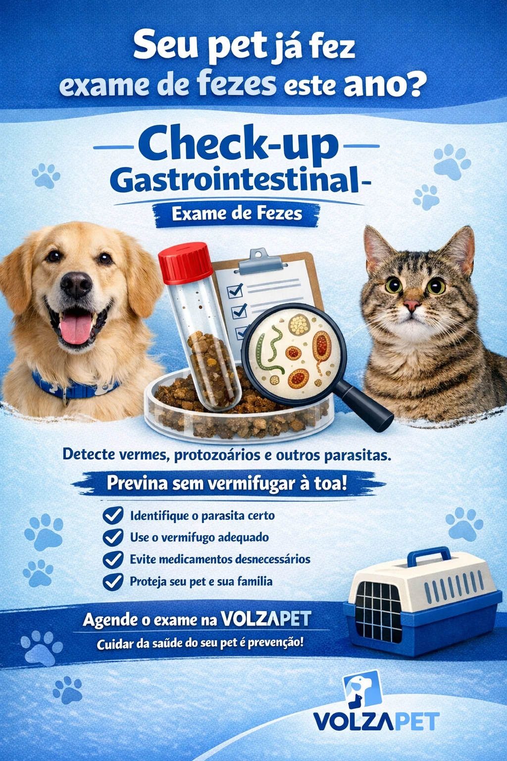 Check-up gastrointestinal em pets: por que o exame de fezes é essencial para a saúde do seu animal